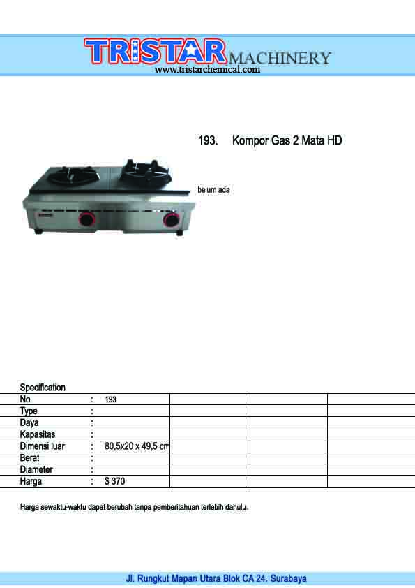193. Kompor Gas 2 Mata HD