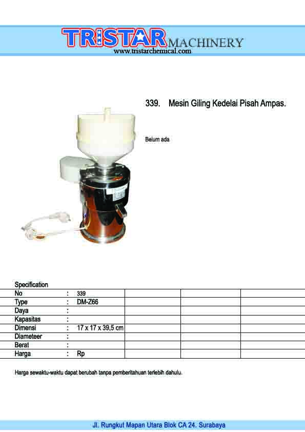 339. Mesin Giling Kedelai Pisah Ampas