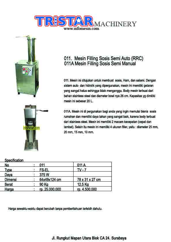 011. Mesin Filling Sosis Semi Auto