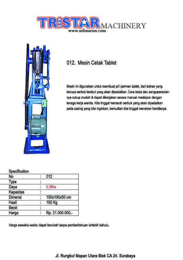 012. Mesin Cetak Tablet