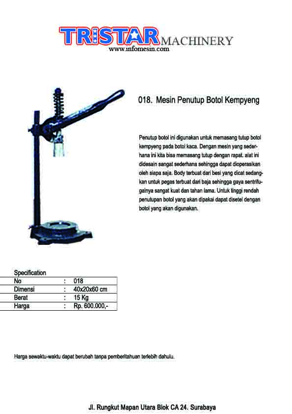 018. Mesin Penutup Botol kempyeng