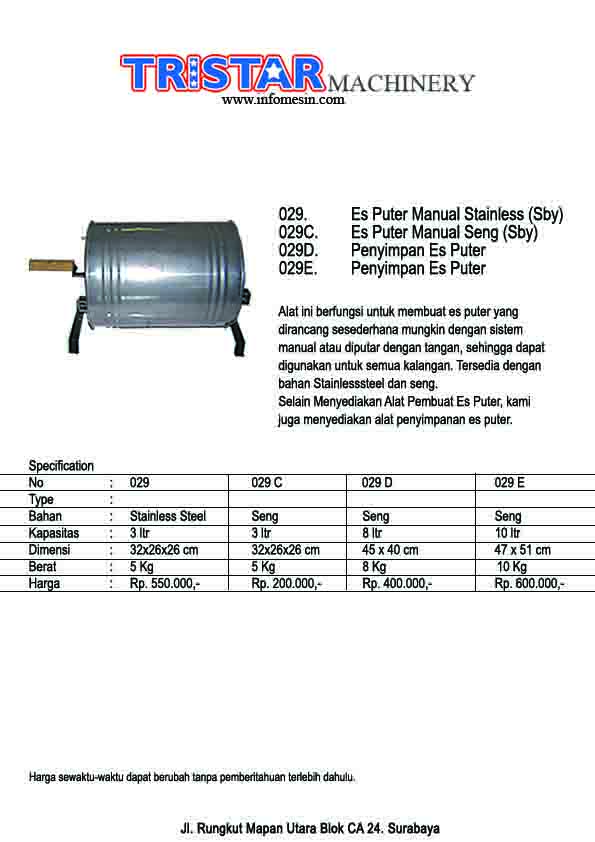 029. Mesin Es Puter Manual & Penyimpannya