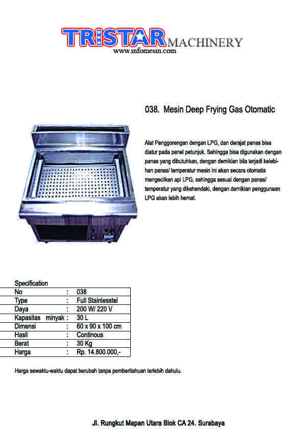 038. Mesin Deep Frying Gas Otomatis