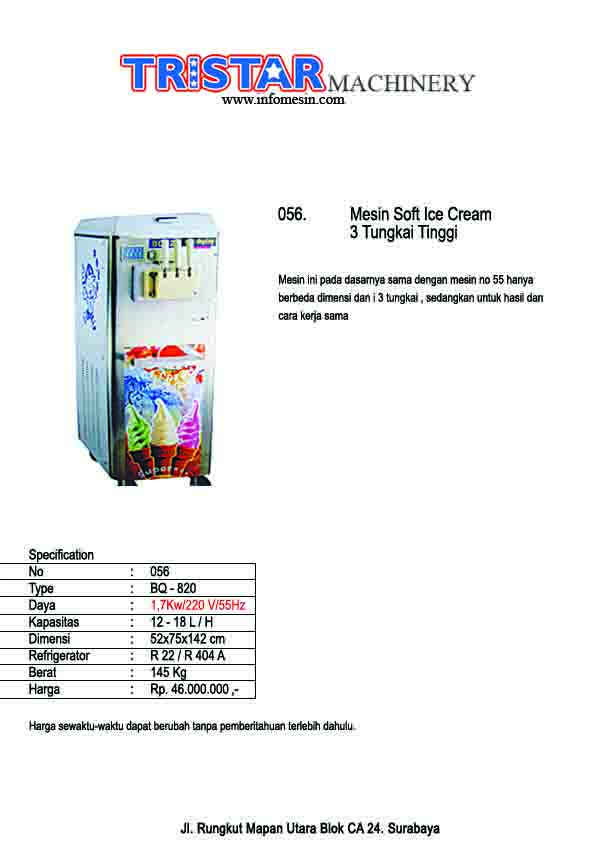 056. Mesin Soft Ice Cream 3 Tungkai Tinggi