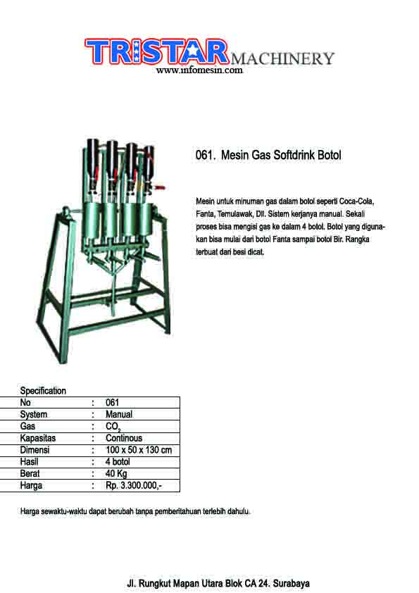 061. Mesin Gas Softdrink Botol
